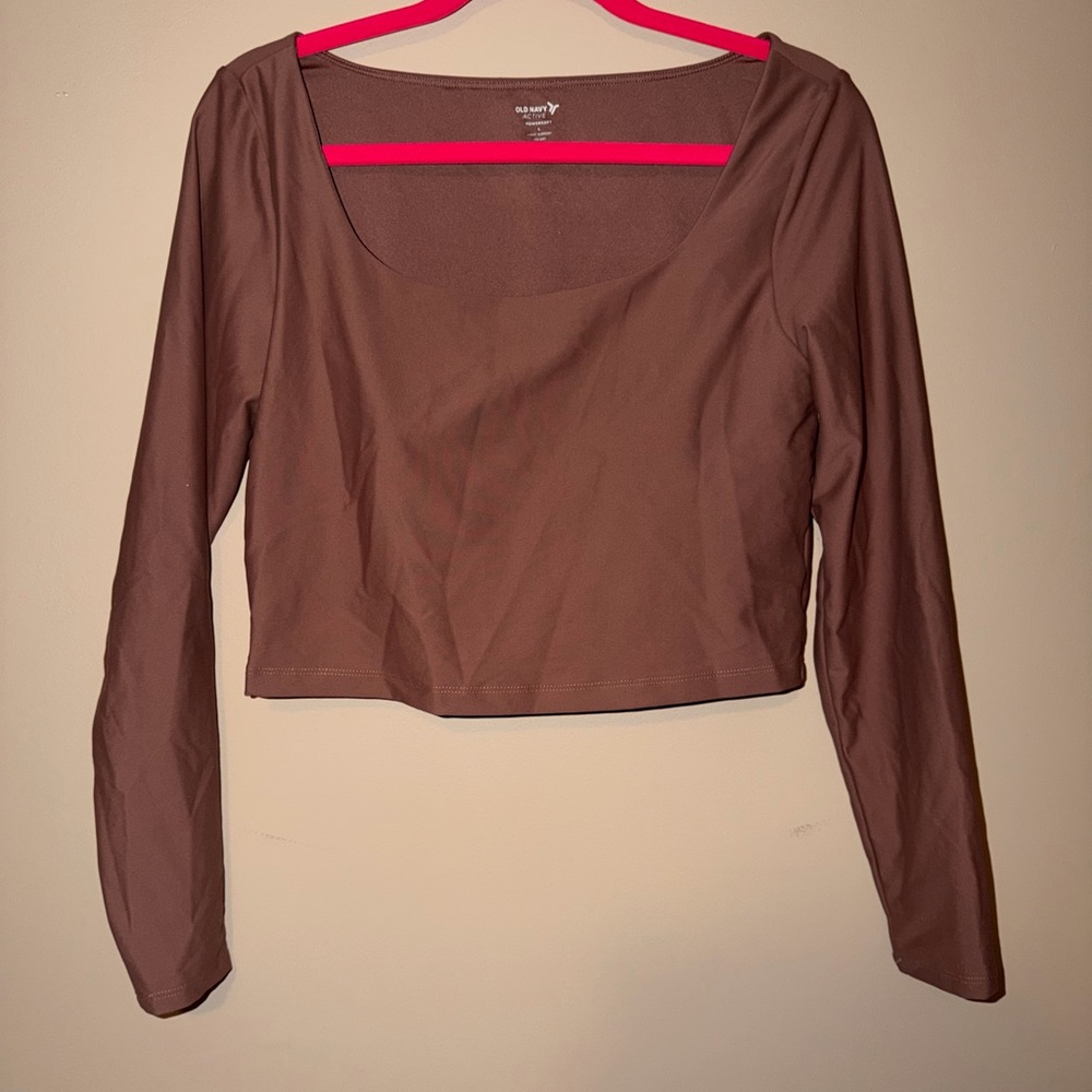 NWOT Old Navy Brown Long Sleeve Scoop Neck Crop Top